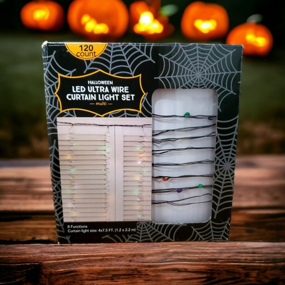 New Halloween LED Wire Curtain 120 Light Set 8 Functions Orange Purple Green